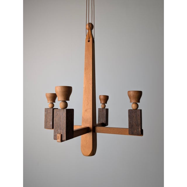 Art Deco Danish Wooden Candle Chandelier, 1970s For Sale - Image 10 of 17