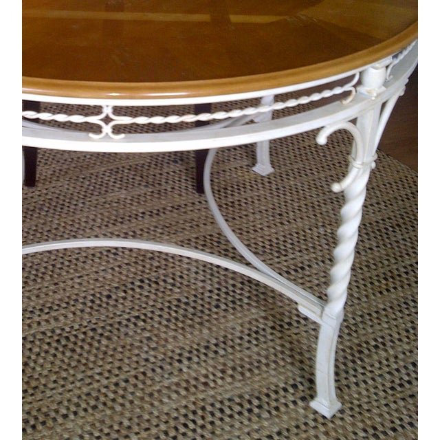 Hand made wood table top with custom inlay. Secures with screws Into iron base. Seats 4 to 6 People With Chairs And/Or a...