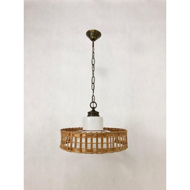 Vintage Wicker and Brass Pendant Lamp, 1970s For Sale - Image 12 of 15