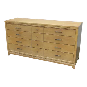 1960's Modern Light Toned Wood 12 Drawer Standard Dresser. Unique Hardware