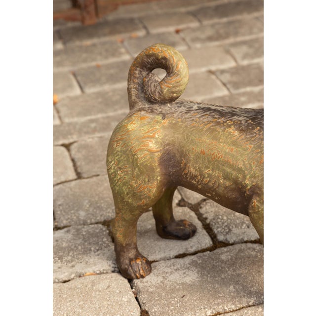 Vintage English Standing Pug Composition Sculpture with Glass Eyes and Collar For Sale - Image 10 of 12
