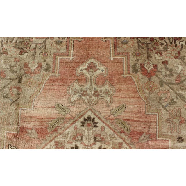 Textile Vintage Turkish Oushak Rug With Faint Salmon Field and Floral Motifs For Sale - Image 7 of 10
