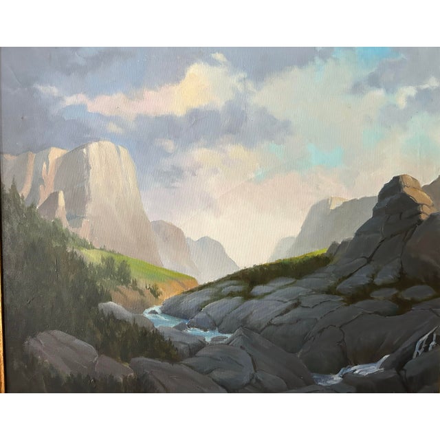 Vintage Oil Painting of a Rocky Mountain Landscape in Gold Frame Signed Lockwood For Sale - Image 4 of 6