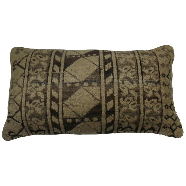 Pillow made from an early 20th century antique Ersari rug with cotton back. Brown and Beige 14'' x 24''
