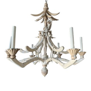 Vintage Wood Carved Pagoda Monkey Chandelier For Sale