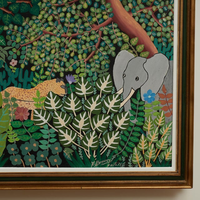 Vintage Haitian Painting of a Jungle Scene With Animals For Sale - Image 9 of 11