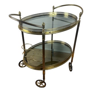 Vintage Brass Drinks Trolley with Glass Shelves, 1950s For Sale