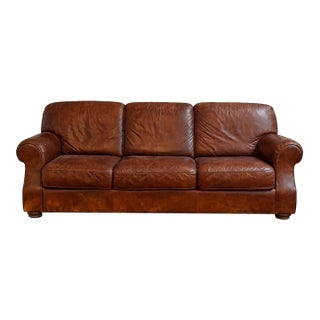 Vintage Brown Leather Sofa / Full-Grain Leather Couch. McM. For Sale