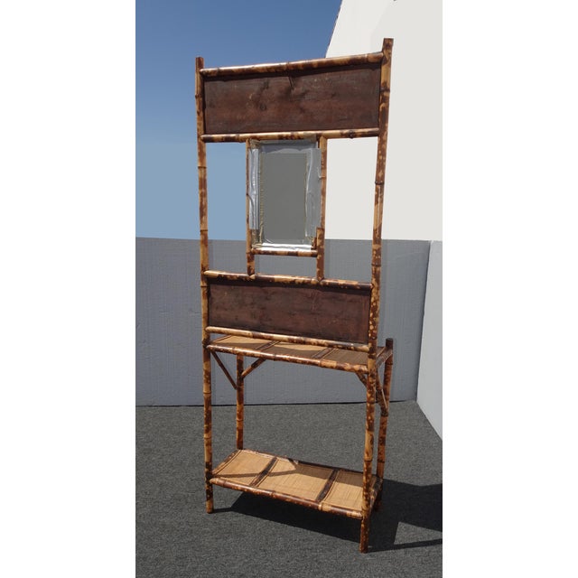 Vintage French Country Bamboo Rattan Hall Tree Side Table W Mirror