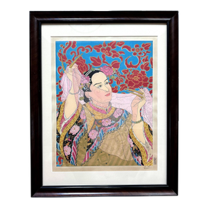 Mid 20th Century Framed Japanese Woodblock Print Les Perles by Paul Jacoulet
