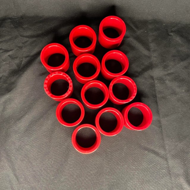 1990s Red Plastic Napkin Rings- Set of 6 For Sale - Image 4 of 7