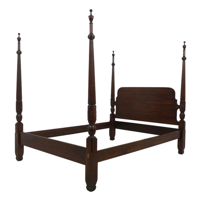 Harden Cherry Queen Size Rice Carved Poster Bed For Sale