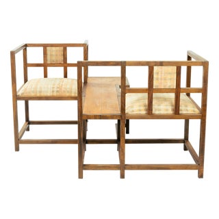 Vintage Art Deco Style Vis-a-Vis Pear Conversation Bench in the style of Rennie Mackintosh, 1984 For Sale