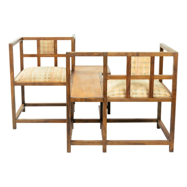 Vintage Art Deco Style Vis-a-Vis Pear Conversation Bench in the style of Rennie Mackintosh, 1984 For Sale