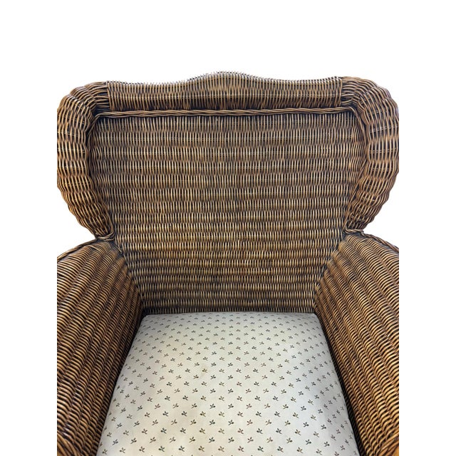 Late 20th Century Carved British Colonial Wicker Club Chair by Acacia Furniture & Two Leather Pillows For Sale - Image 9 of 12