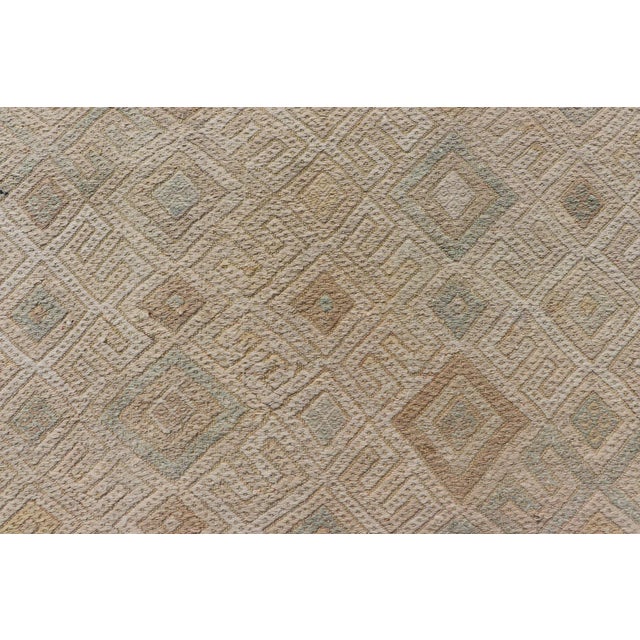 Mid 20th Century Mid 20th Century Vintage Turkish Embroidered Kilim With All-Over Geometric Diamond Design For Sale - Image 5 of 11