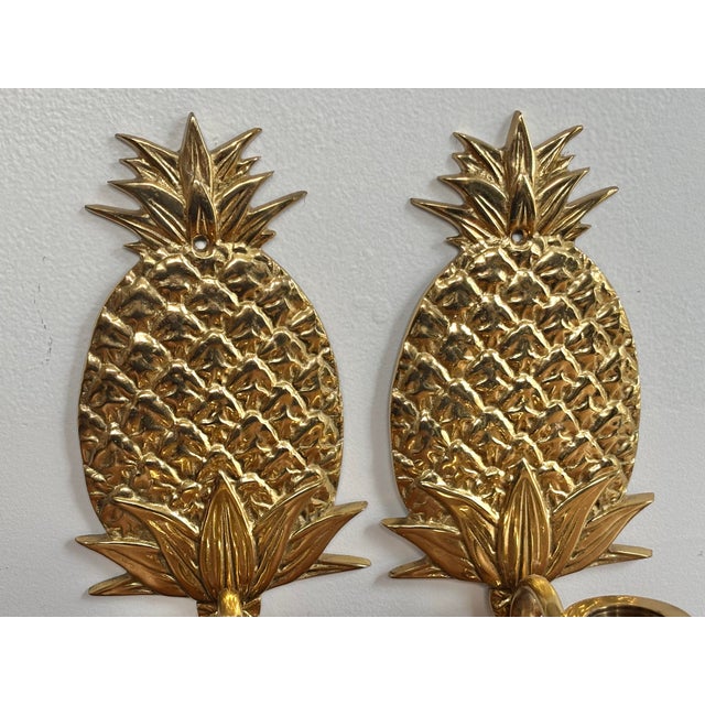 Hollywood Regency Brass Pineapple Sconces - A Pair For Sale - Image 4 of 7