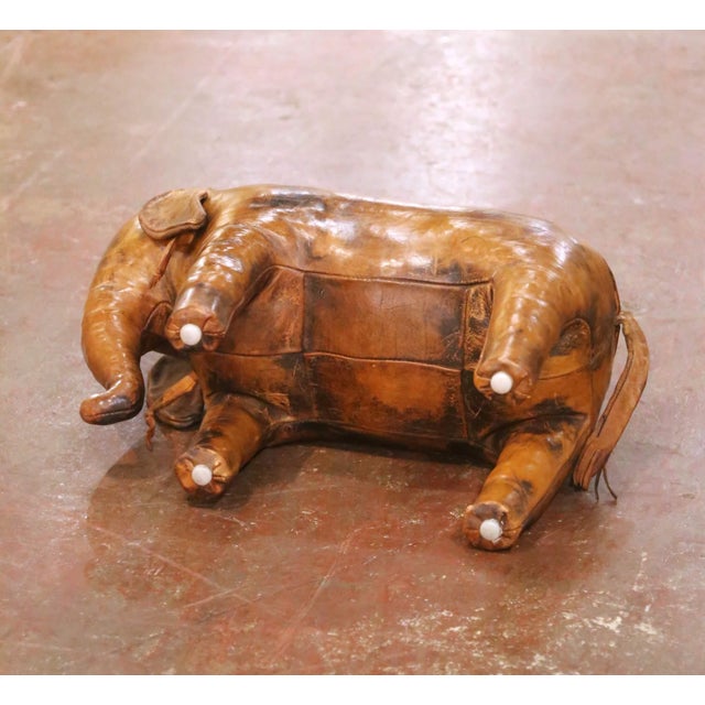Vintage Spanish Patinated Brown Leather Elephant-Shape Footstool For Sale In Dallas - Image 6 of 6