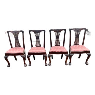 Vintage Mahogany Set of 4 English Chippendale Style Dining Chairs Ball and Claw Feet For Sale
