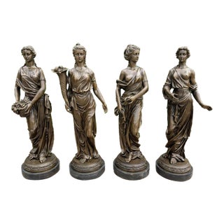 Late 20th Century Classical Greek Bronze Four Seasons Sculptures Greek Mythology Allegorical Figures - Set of 4 For Sale