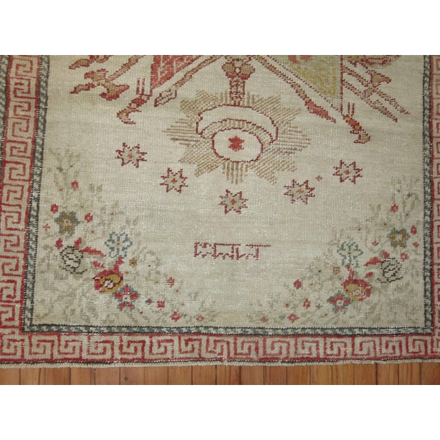 Mediterranean Ivory Antique Turkish Ghiordes Rug For Sale - Image 3 of 6