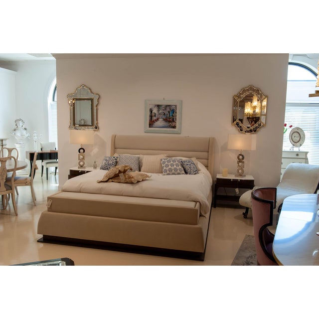 Handcrafted Italian King Bed With Velvet and Nabuck Leather Upholstery For Sale - Image 4 of 4