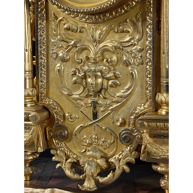 Gold French Napoleon III Gilt Bronze Clock Garniture with Japy Frères Movement, France, Set of 3 For Sale - Image 8 of 18