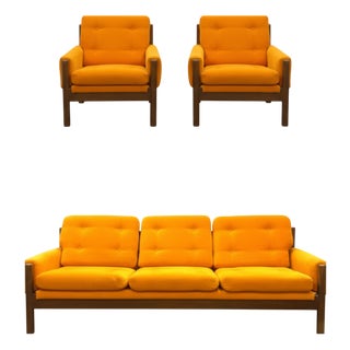Mid-Century Modern Sofa and Lounge Chairs, 1970s, Set of 3 For Sale