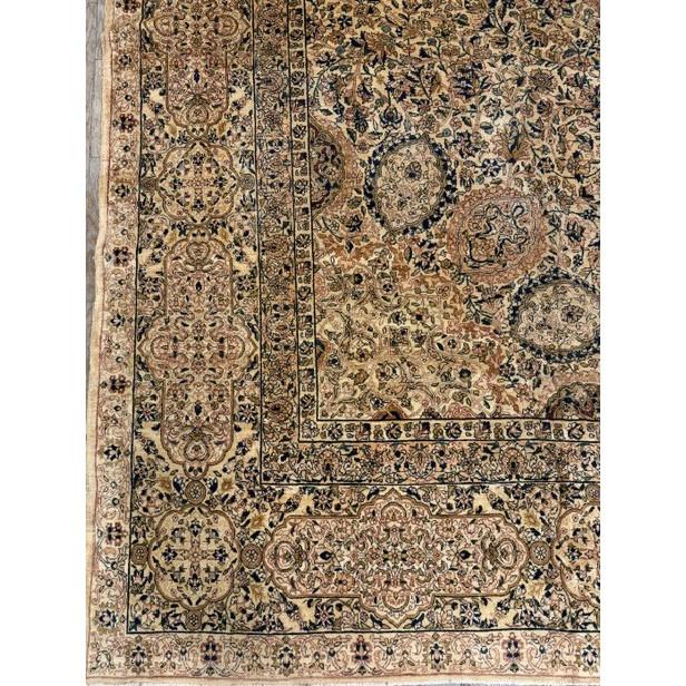 1900s Antique Beige Ground Shah Abbas Floral Kerman Knotted Wool Carpet Rug For Sale In New York - Image 6 of 6