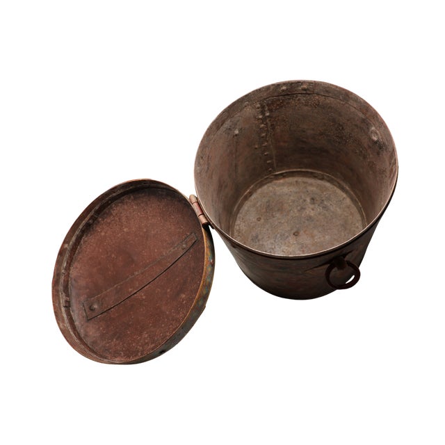 Antique Indonesian Handcrafted Metal Storage Vessel With Hand-Painted Floral Cartouches & Ornamental Hardware For Sale - Image 15 of 18