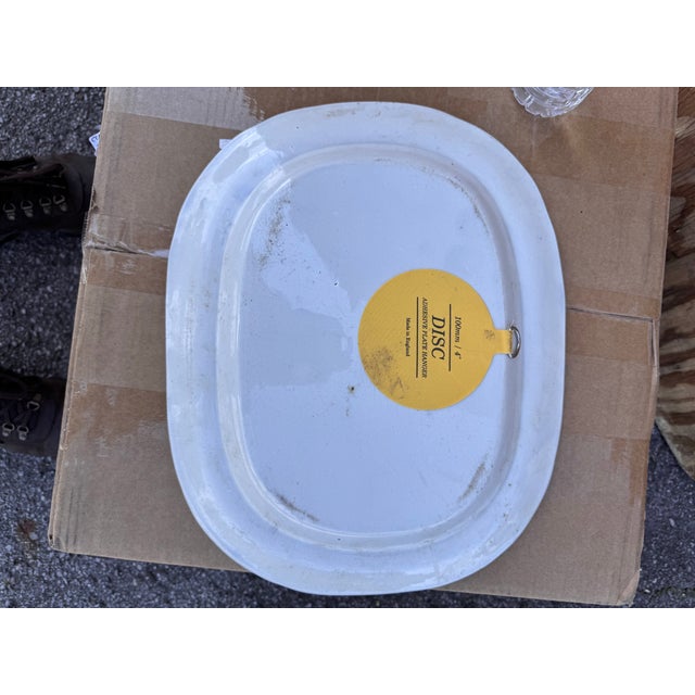 A large lighter blue transfer ware platter with scenes and border motif. A Gondola ride down the river seeing the sites...