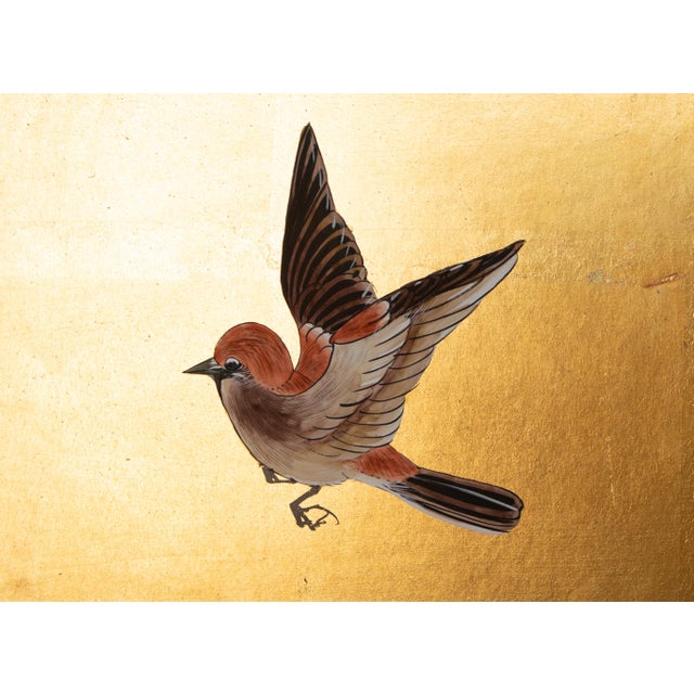 1970s "Chrysanthemums and Sparrows", Antique Style Chinoiserie Painted Screen For Sale - Image 14 of 18