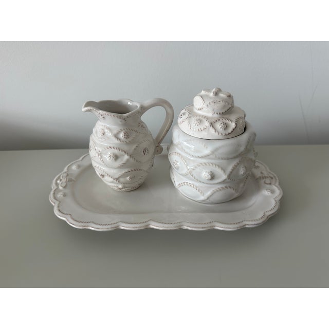 Adorable sugar, creamer, and plate set for any tea party. All 4 pieces are Juliska's signature stoneware and are oven,...