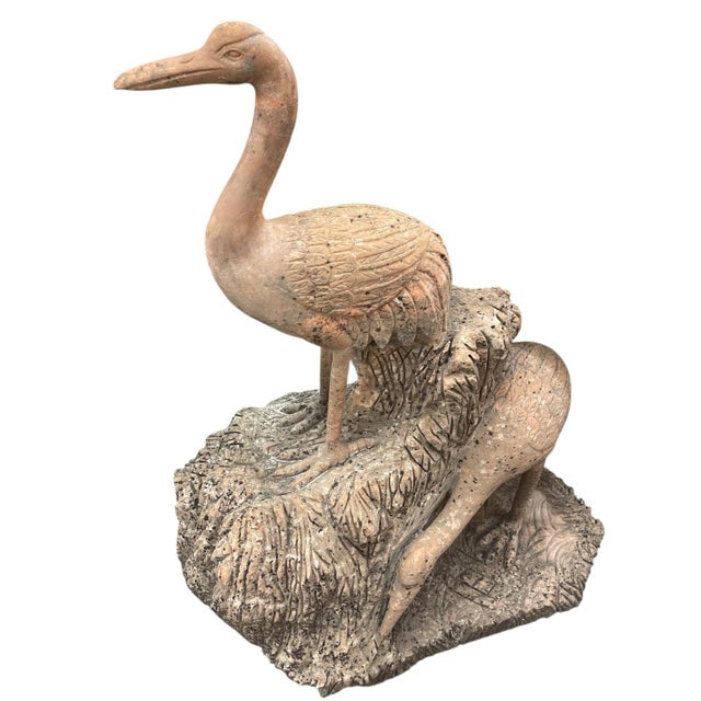 1990s Vintage Style Cast Marble Crane Garden Statue For Sale - Image 5 of 10