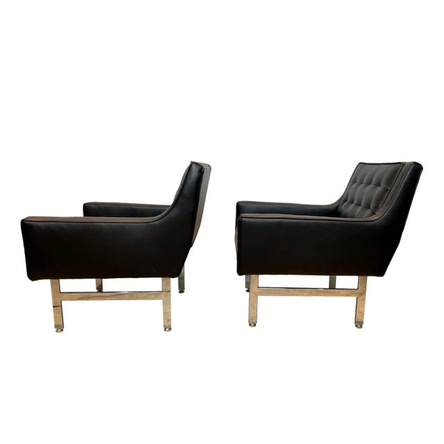 Mid-Century Lounge Chairs-Chrome Base-Newly Upholstered in Italian Leather - a Pair For Sale - Image 4 of 6