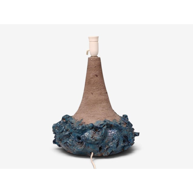 1979 Mid-Century Modern Hanne Stentøj, Large Brutalist Table Lamp, Blue Stoneware For Sale - Image 12 of 12