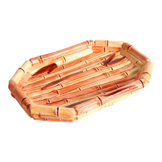 Vintage Italian Ceramic Faux Bamboo Serving / Bar Tray For Sale