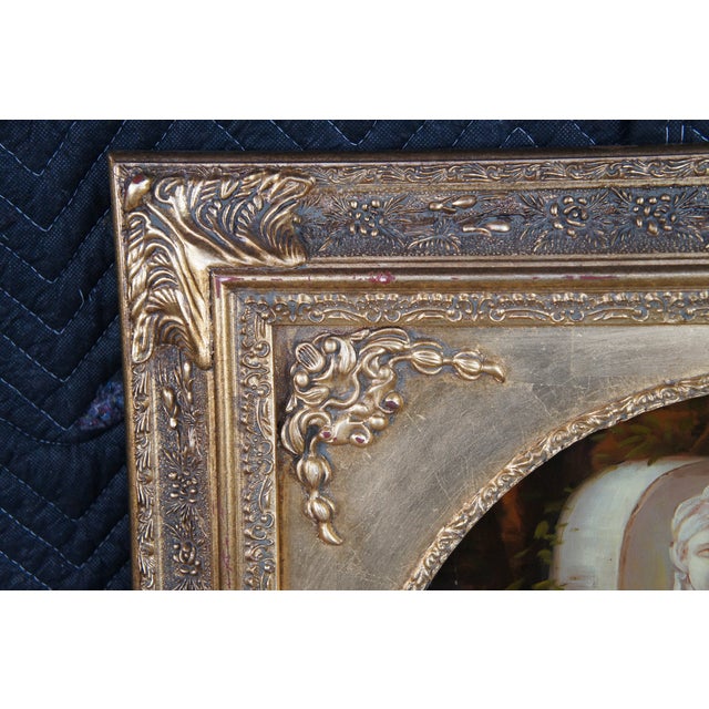 Mid 20th Century At the Fountain Cupid Angel of Love Oval Oil Painting After Henri Pierre Picou For Sale - Image 10 of 12