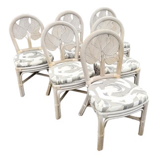 Boho Chic Sculpted Leaf Back Pencil Reed Dining Chairs - Set of 6 For Sale