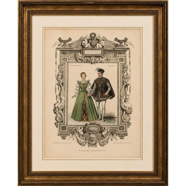 Title: charles ix french court costume – royal couple lithograph, 1847 : a beautifully hand-colored french lithograph...