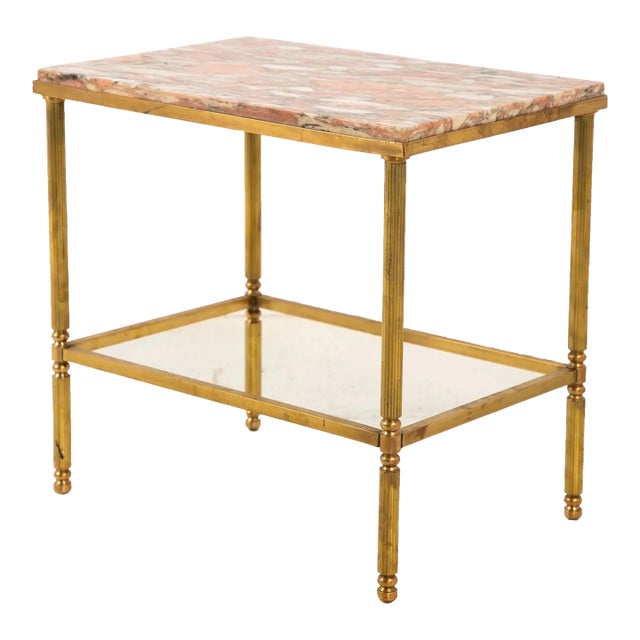 Pink Marble and Brass Side Table, France 1970s For Sale