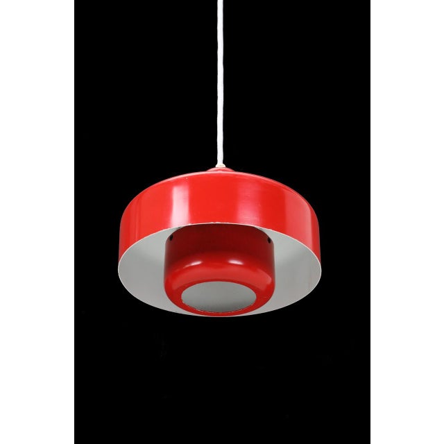1970s vitrika "go-go" pendant light, designed by dan heersø, denmark. Original red lacquer. Dimensions: approx. 22 x 16 cm...