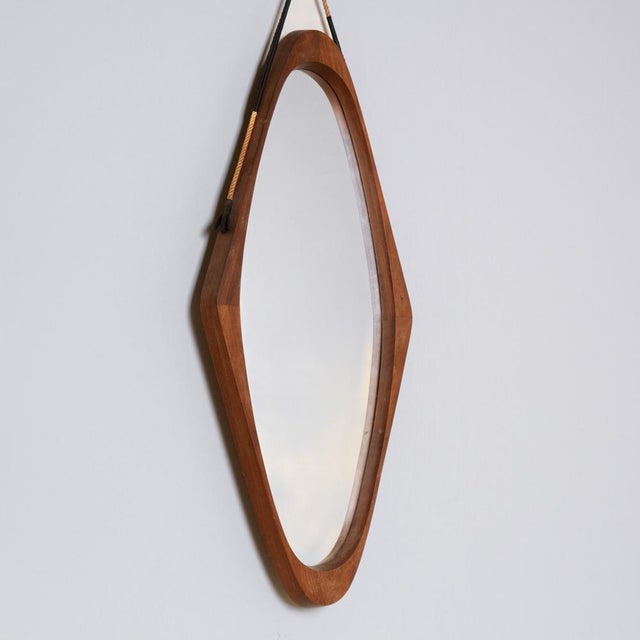 Mid-Century Modern Wall Mirror with Wooden Frame and Rope, 1960s For Sale - Image 3 of 9