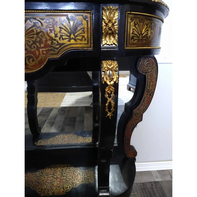 Black Antique Gilt Bronze-Mounted “Boulle” Marquetry Inspired and Part-Ebonised Console Table For Sale - Image 8 of 8