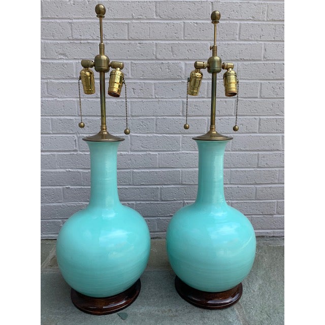 Christopher Spitzmiller Turquoise Gourd Lamps - a Pair For Sale - Image 9 of 10