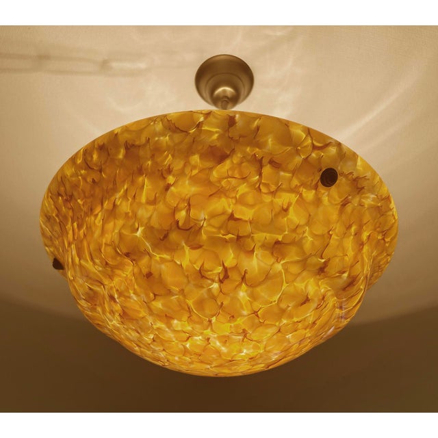 Art Deco Amber Glass Pendant Light, 1930s For Sale - Image 4 of 18