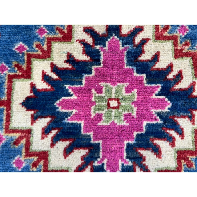 Blue and Pink Kazak-Style Wool Runner Rug With Geometric Medallions, 2'7" X 9'7" For Sale - Image 14 of 16