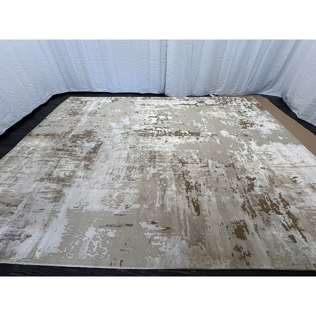 Rh Restoration Hardware Riva Hand-Knotted Rug — 9' × 12' Dove/Wheat | Wool & Viscose Blend For Sale - Image 16 of 18