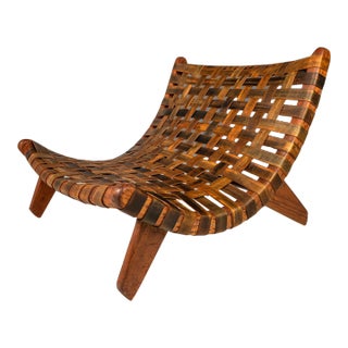 Oversized Scoop Lounge Chair in Solid Douglasg Fir and Leather After José Zanine Caldas "Linha Z" for Mòveis Artísticos Z, 1950s For Sale