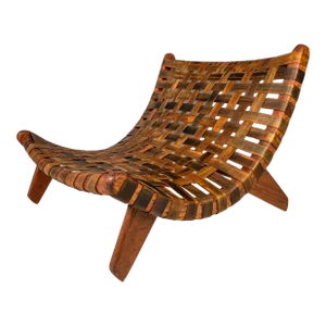 Oversized Scoop Lounge Chair in Solid Douglasg Fir and Leather After José Zanine Caldas "Linha Z" for Mòveis Artísticos Z, 1950s